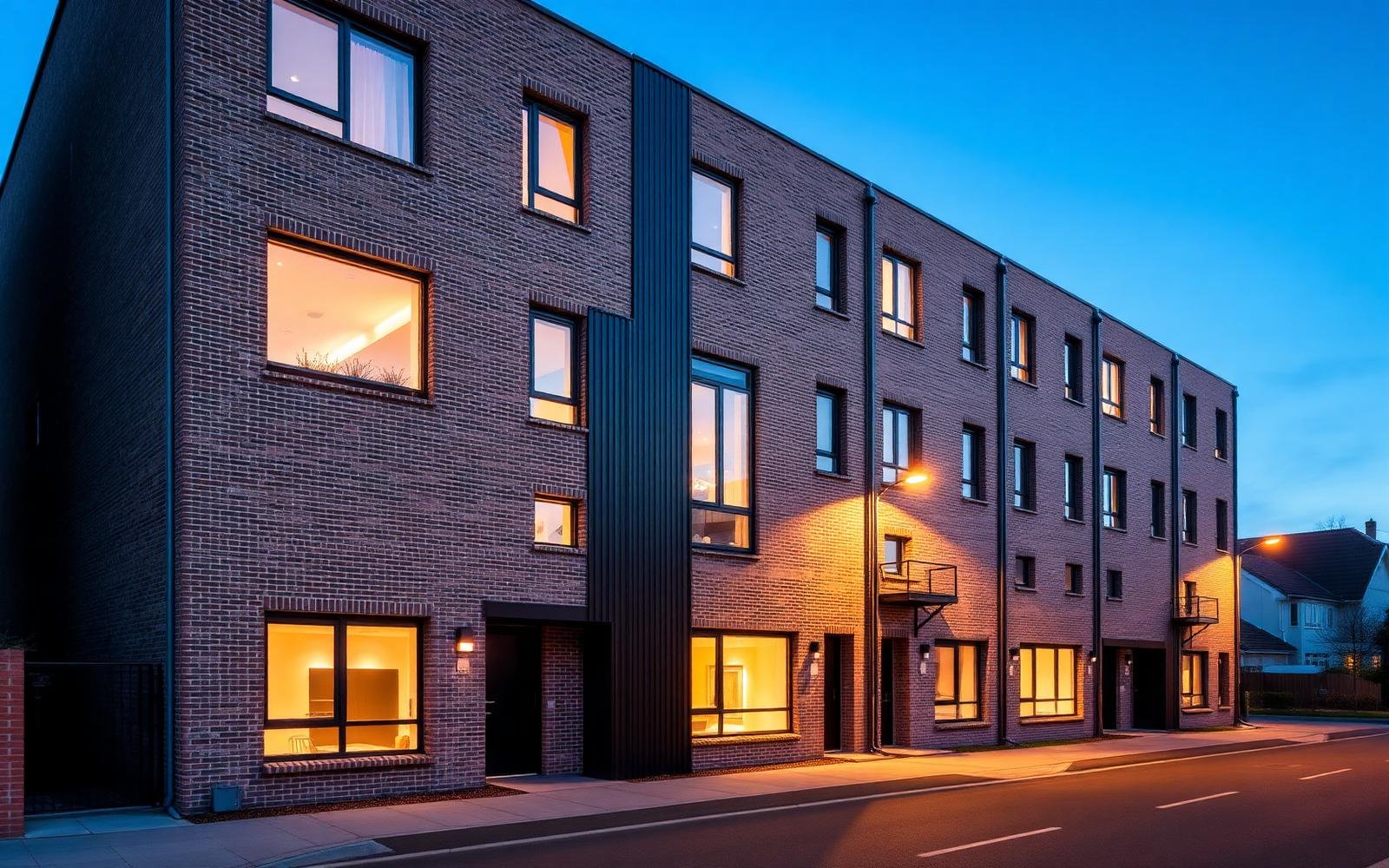 Modern Belgisch nieuwbouwproject in het blauwe uur