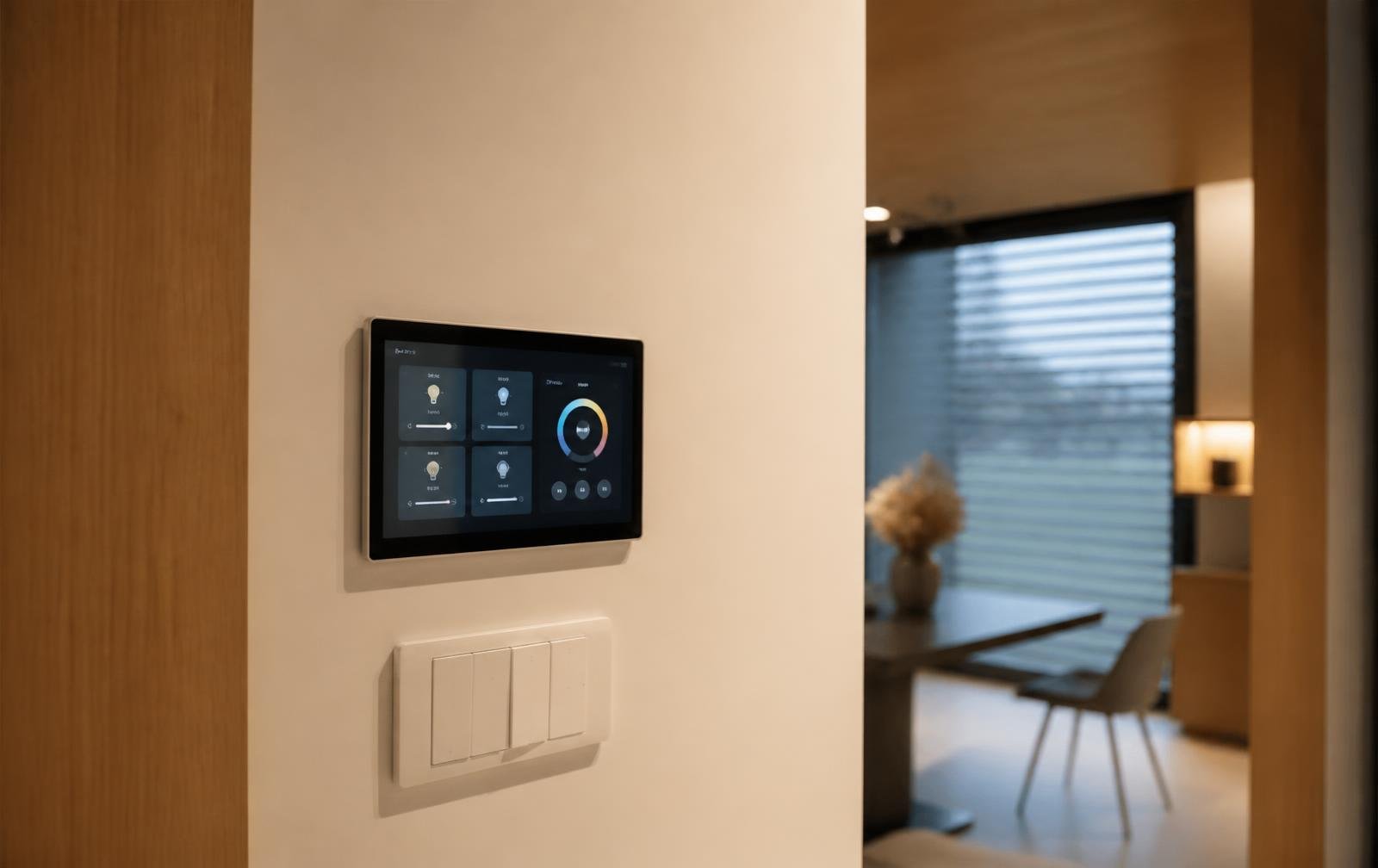 Moderne slimme woning met tablet en sfeerverlichting